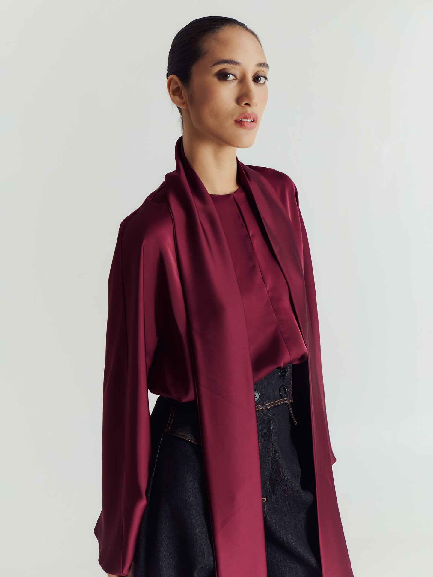 SABINE SATIN SCARF TOP