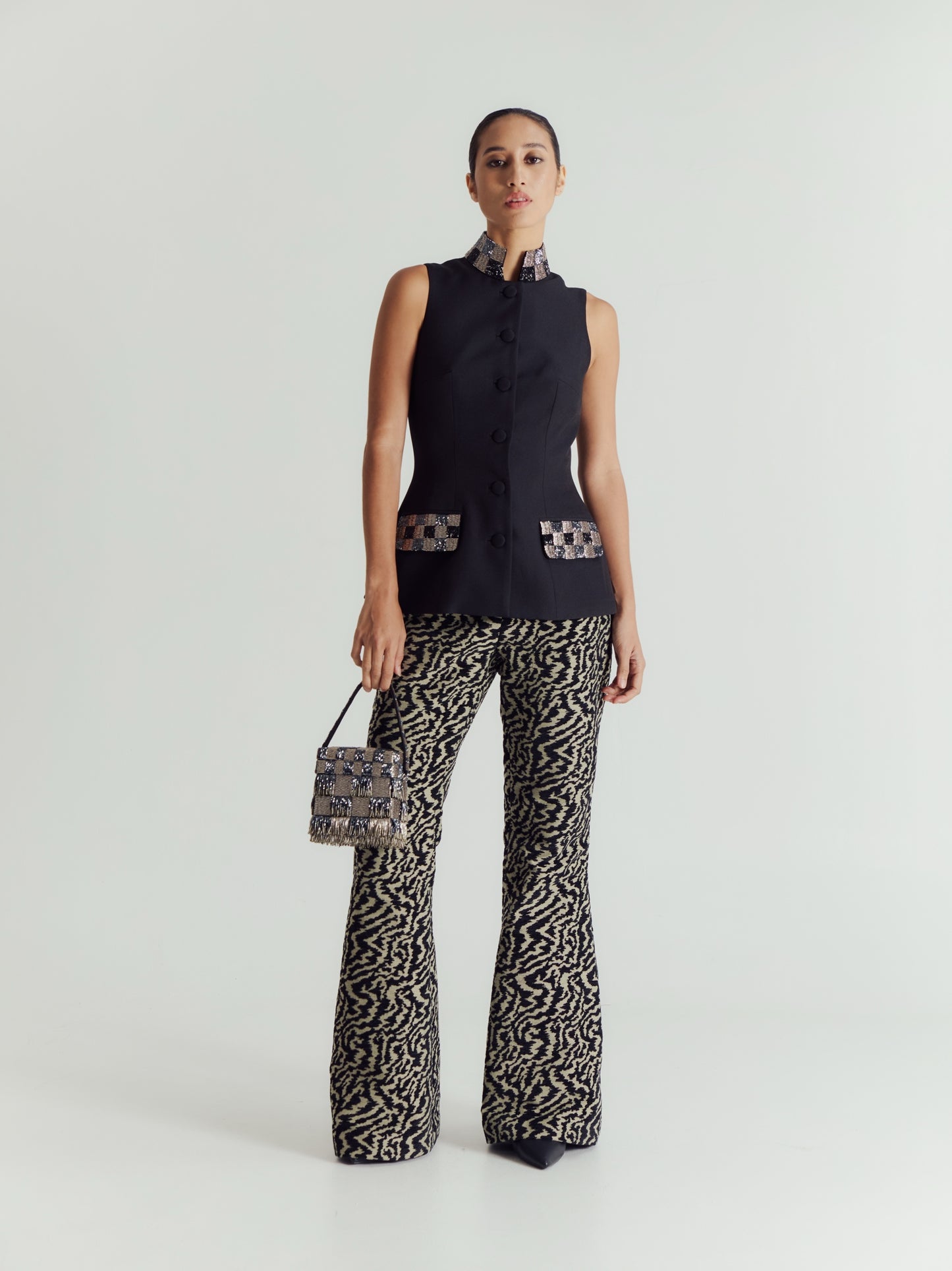 HAND BEADED CHECKERED EVENING BAG