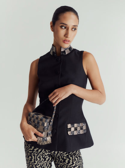 HAND BEADED CHECKERED EVENING BAG