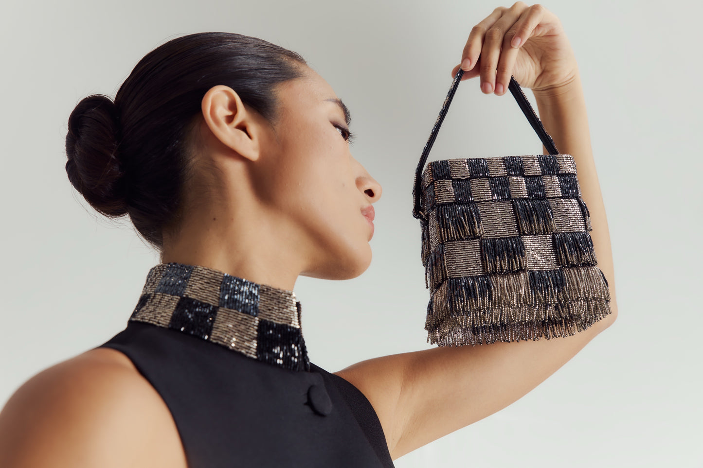 HAND BEADED CHECKERED EVENING BAG