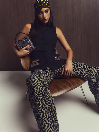 HAND BEADED CHECKERED EVENING BAG