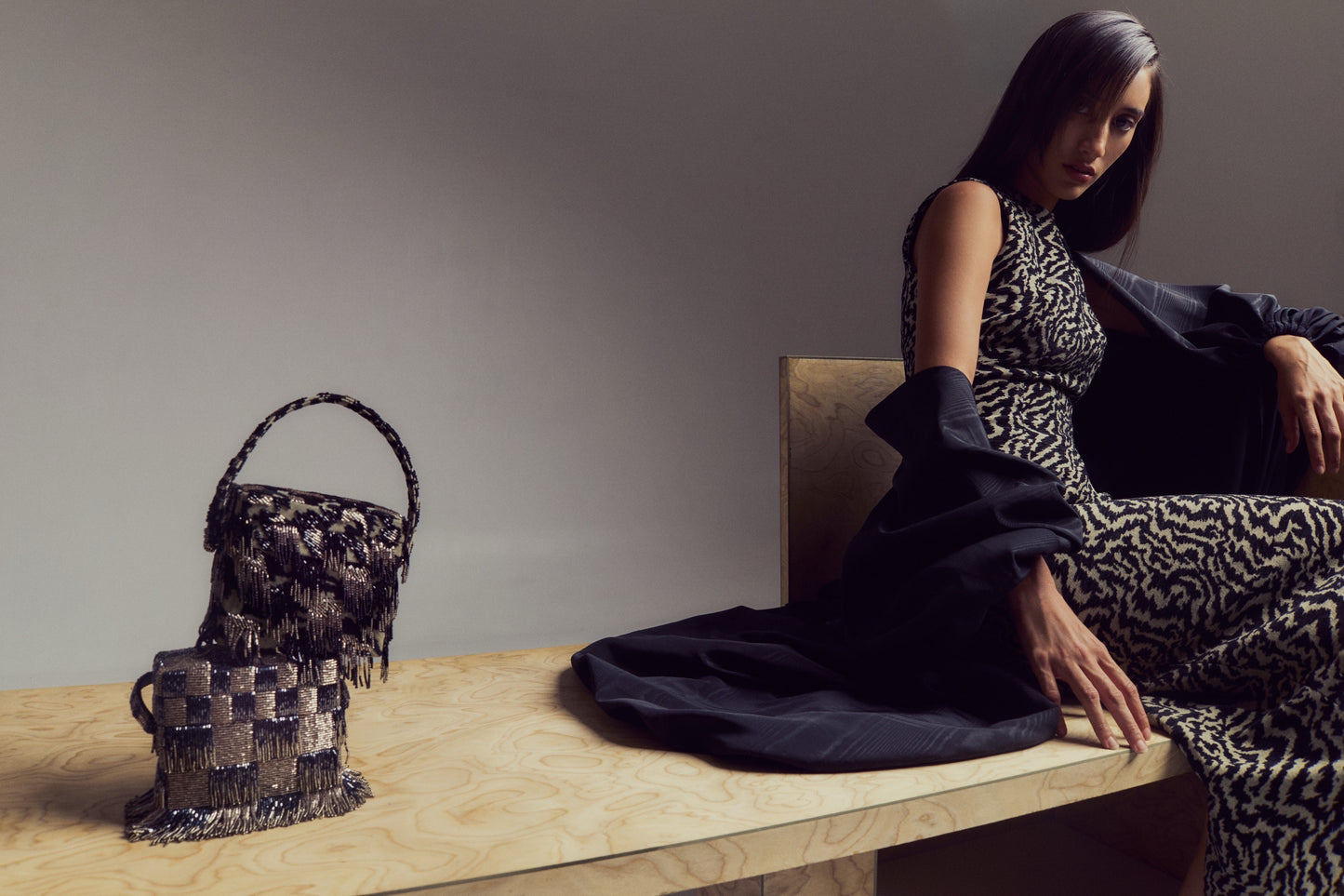 HAND BEADED ZEBRA EVENING BAG