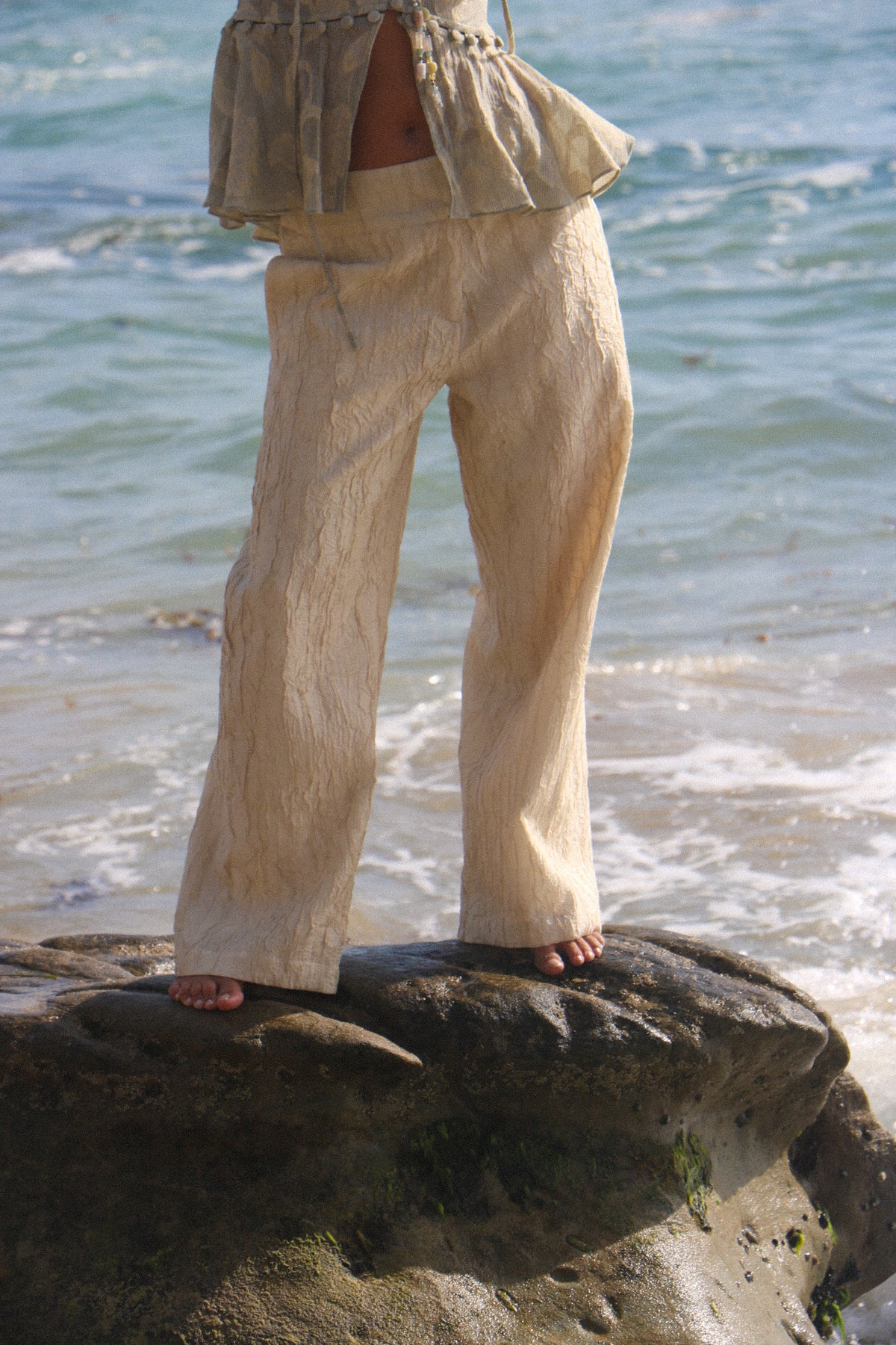 SKYE LOW WAISTED PANTS - CRINKLED CREME